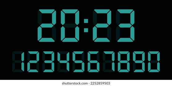 LED alarm display. Digital color clock. LED score counter. Editable digital clock vector illustration.