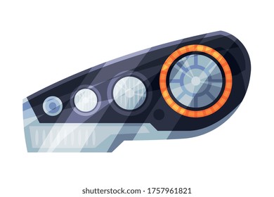 Led Automotive Car Headlights Flat Style Vector Illustration on White Background