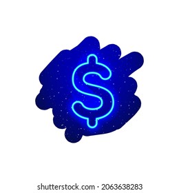 LED blue glow neon dollar sign icon type. Realistic neon explosion. Night show among neon dollar icon. Isolated On White Background.