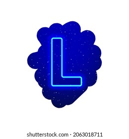 LED blue glow neon font. Realistic neon explosion. Letter L Alphabet of night show among the stars. Vector illustration uppercase font. 3d Render Isolated On White Background.