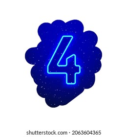 LED blue glow neon number type. Realistic neon explosion. Number 4 night show among the stars. Vector illustration of big numeral type. 3d Render Isolated On White Background.