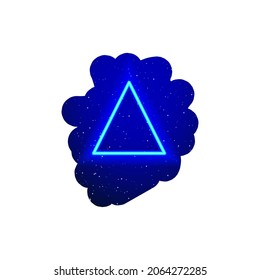 LED blue glow neon triangle shape icon type. Realistic neon triangle shape. Geometric shape among space stars. Isolated On White Background.