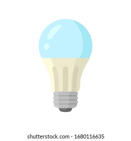 LED Blue Light Lamp Bulb Vector Colorful Icon, Isolated On White Background