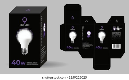 LED Bulb Box Packaging Design, Electronic product packaging design, 3D box mockup illustration Vector, energy saving product box packaging