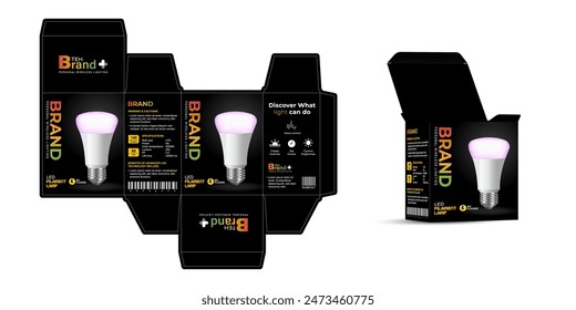 Diseño de caja de embalaje de bombilla led e ilustración Vector