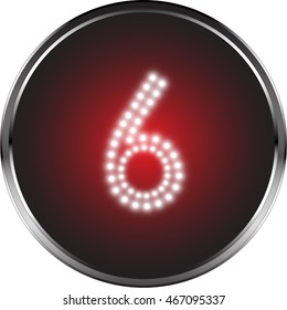 LED button number six, Vector illustration