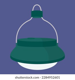 LED-Campingleuchte. Tragbare Taschenlampe. Die Campleuchte. Vektorgrafik im flachen Stil. Einzeln auf dunklem Hintergrund.
