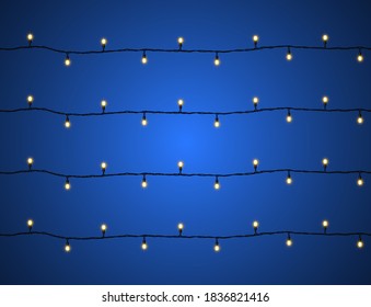 LED Christmas lights. Decorative element for decorating joyful holidays Merry Christmas and Happy New Year. Realistic 3d vector illustration