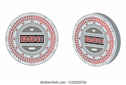 Led clock colored. Without outline.