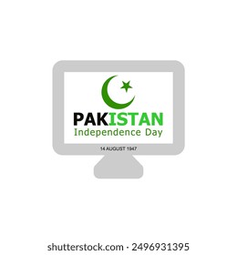 Diseño led Día de la Independencia de Pakistán. 14 de agosto de 1947. Día de Pakistán con luna y estrella. Felices vacaciones en el Día Verde de Pakistán