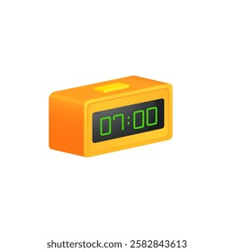 Led digital alarm clock, electronic  device timer, reminder symbol icon with black screen and green numbers. Vector illustration in flat cartoon style with outline isolated on white background.