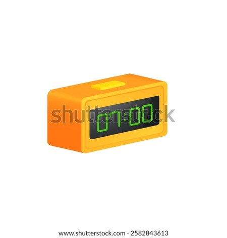 Led digital alarm clock, electronic  device timer, reminder symbol icon with black screen and green numbers. Vector illustration in flat cartoon style with outline isolated on white background.