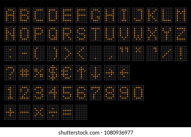 Led digital alphabet. Electronic number and alphabet digital display, letters and symbols. Digital terminal table led font, with grid. Vector illustration. Eps 10.