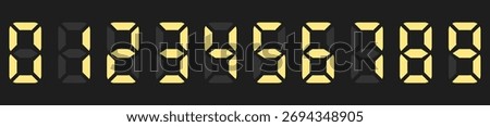 LED digital board Electronic style. Display information set scoreboard with digits from 0 to 9, Signages,Information Panels, Sports, Games, Data Boards, Schedules. Zero to Nine Cyan clock numbers