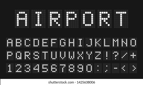 Led digital font, letters and numbers. English alphabet in digital screen style. Led digital board concept for airport, sport matches, billboards and advertising. Vector svg