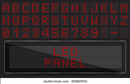 LED digital font on black background, vector illustration