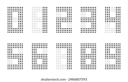 LED digital number from 0 to 9, square pattern. vector illustration isolated on white background.