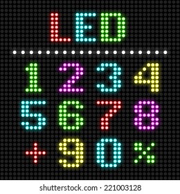 LED display numbers. Vector.
