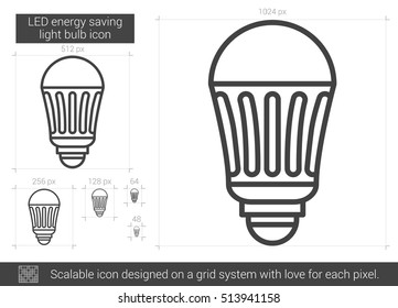 LED energy saving light bulb vector line icon isolated on white background. LED energy saving light bulb line icon for infographic, website or app. Scalable icon designed on a grid system.