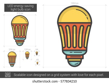 LED energy saving light bulb vector line icon isolated on white background. LED energy saving light bulb line icon for infographic, website or app. Scalable icon designed on a grid system.