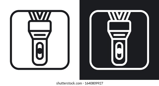LED flashlight app icon for smartphone, tablet, laptop or other smart device with mobile interface. Minimalistic two-tone version on black and white background