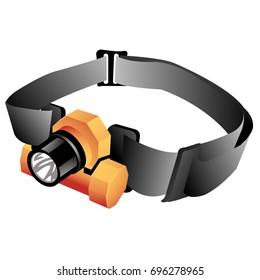 Led head lamp or flashlight isolated on a white background. Vector cartoon close-up illustration.