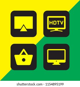 led icon. 4 led set with hd, tv and shopping basket button vector icons for web and mobile app