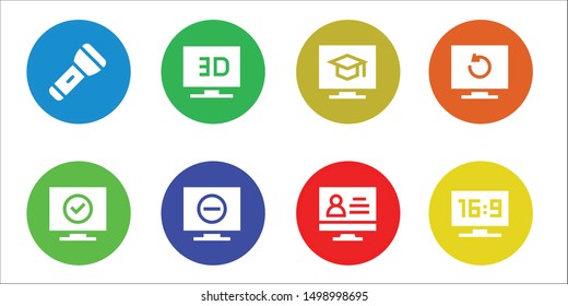 led icon set. 8 filled led icons.  Simple modern icons about  - Flashlight, Television, Monitor