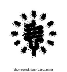 led lamp icon. Black ink with splashes on white background