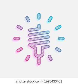 led lamp icon. Colored logo with diagonal lines and blue-red gradient. Neon graphic, light effect
