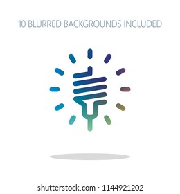 led lamp icon. Colorful logo concept with simple shadow on white. 10 different blurred backgrounds included