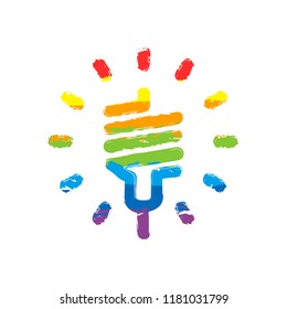 led lamp icon. Drawing sign with LGBT style, seven colors of rainbow (red, orange, yellow, green, blue, indigo, violet