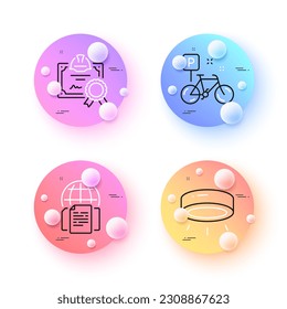 Led lamp, Internet documents and Certificate minimal line icons. 3d spheres or balls buttons. Bike icons. For web, application, printing. Spotlight illuminate, Web page, Construction document. Vector