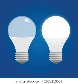LED lamp off and on on a blue background