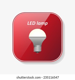 LED lamp red glossy button, vector