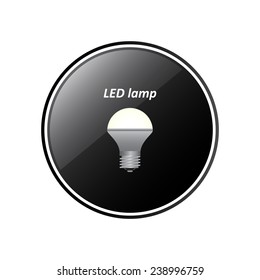 LED lamp round black glossy button for the site, vector, EPS 10