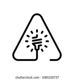 Led lamp in warning triangle. Linear icon with thin outline. One line style