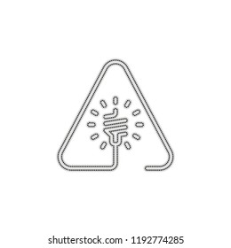 Led lamp in warning triangle. Linear icon with thin outline. One line style. Dotted outline silhouette with shadow on white background