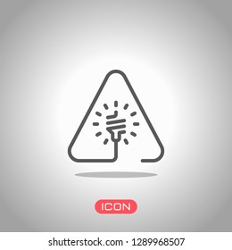 Led lamp in warning triangle. Linear icon with thin outline. One line style. Icon under spotlight. Gray background