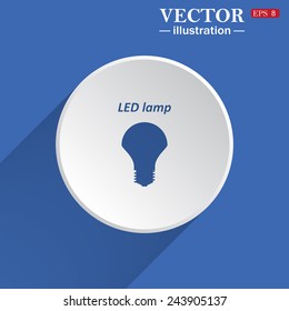 LED lamp , white circle on a blue background with shadow. Vector illustration, EPS 8