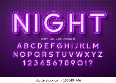 LED light 3d alphabet. Bright glowing modern type. Swatch color control.