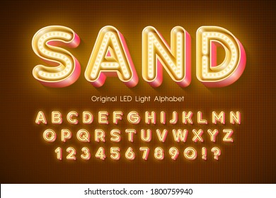 LED light 3d alphabet, extra glowing modern type. Swatch color control.