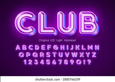 LED light 3d alphabet, extra glowing modern type. Swatch color control.