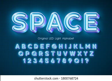 LED light 3d alphabet, extra glowing modern type. Swatch color control.