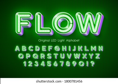 LED light 3d alphabet, extra glowing modern type. Swatch color control.
