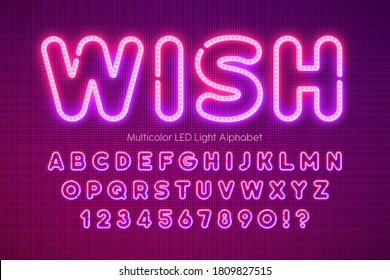 LED light 3d alphabet, extra glowing multicolor type. Swatch color control.