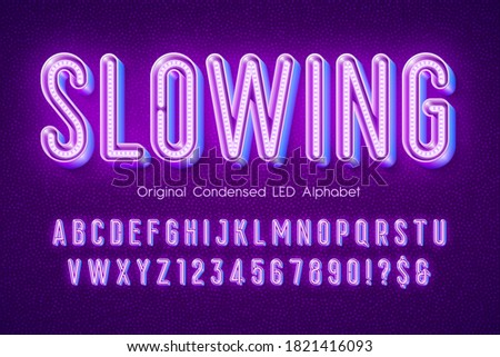 LED light 3d alphabet, extra glowing modern type. Swatch color control.
