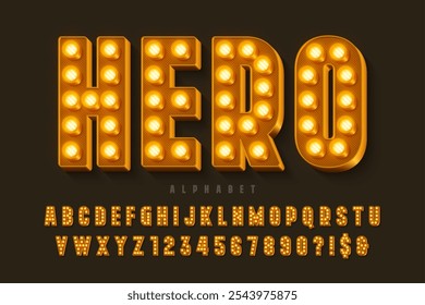 Led alfabeto 3d luz, tipo original retro-futurista. Conjunto de caracteres vetoriais