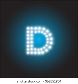 LED light Alphabet, Capital letter D, Vector illustration