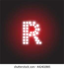 LED light Alphabet, Capital letter R, Vector illustration